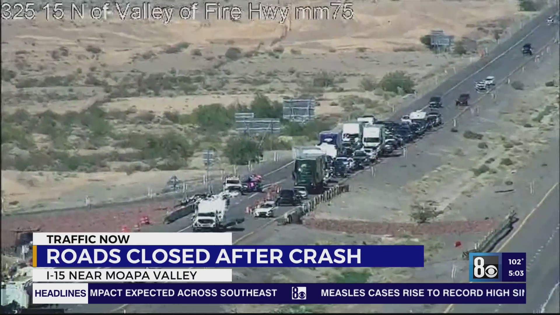 Crash closes lane on I-15 northbound near Mile Marker 75 – KLAS
