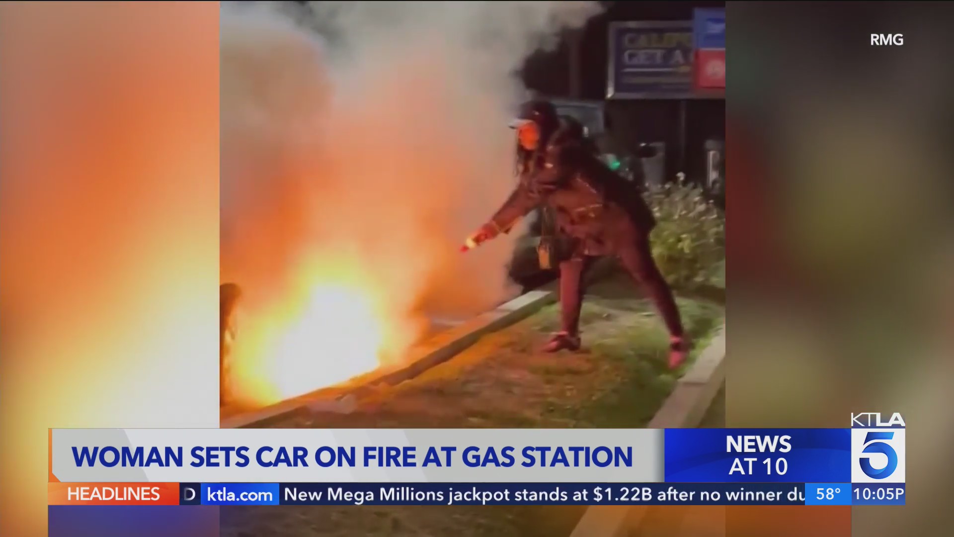 Woman sets car on fire at gas station in Hollywood – KTLA