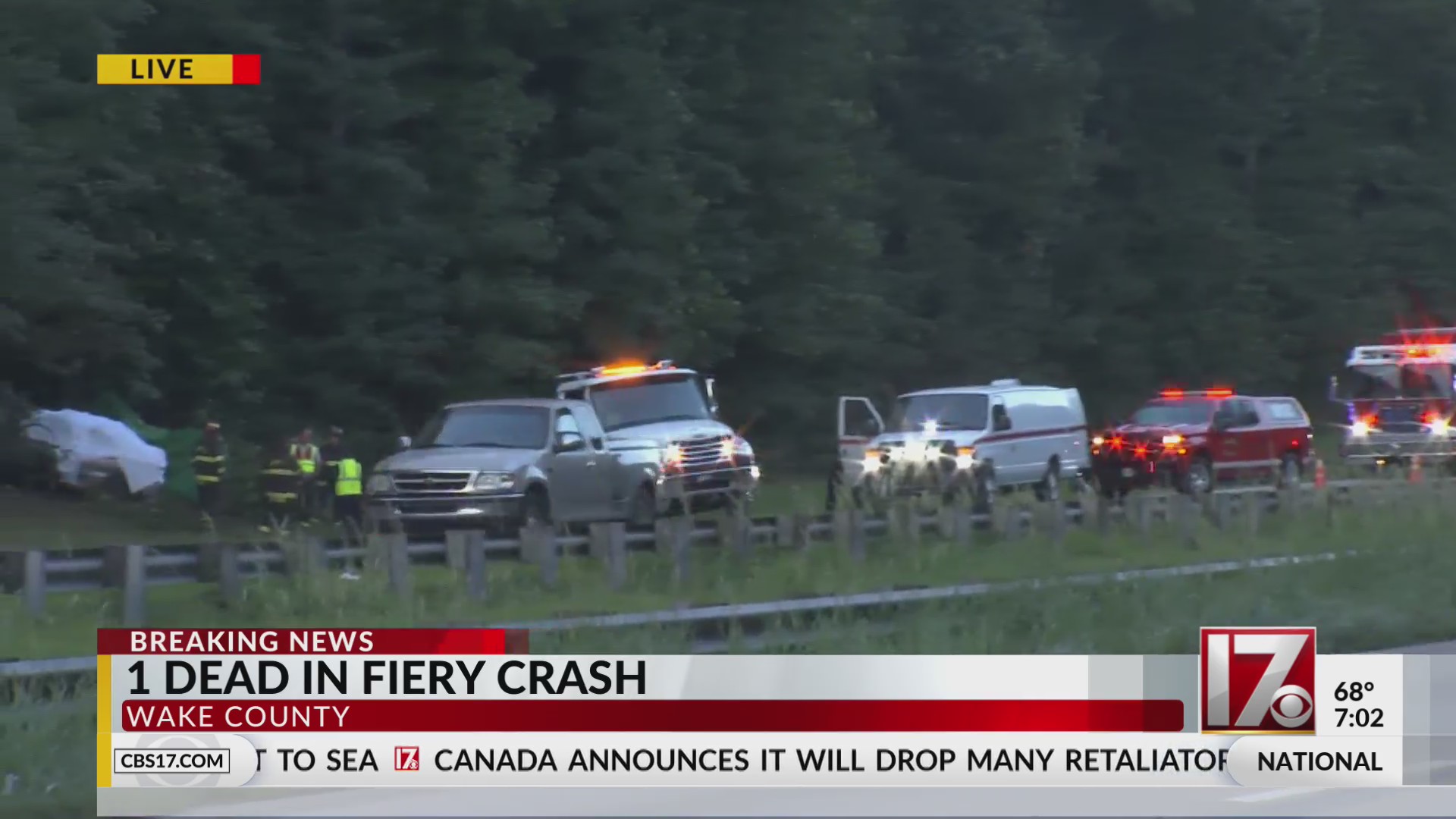1 dead in Wake County fiery crash Sunday morning: NCSHP – CBS17.com