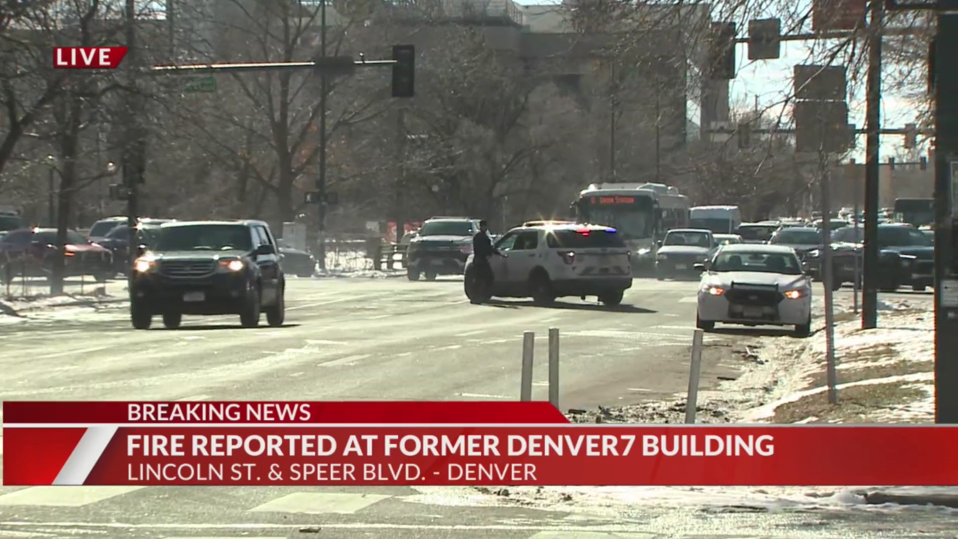 Crews respond to fire at vacant building at Speer and Lincoln in Denver ...