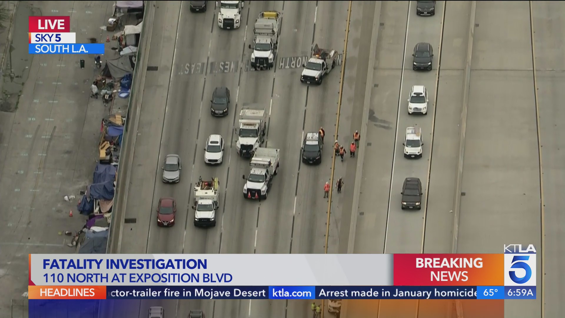 Lanes closed after person gets hit by car on 110 Freeway in South Los ...