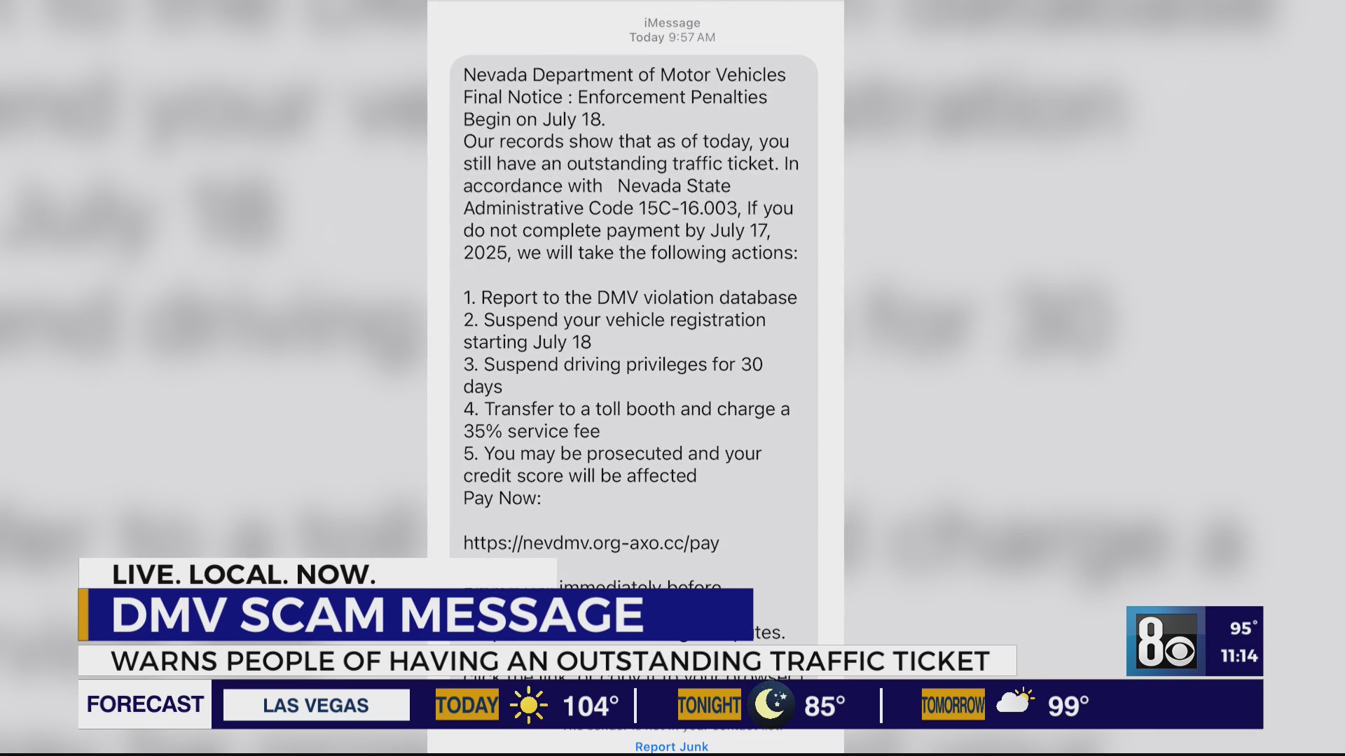 Nevada DMV warns of ‘final notice’ traffic ticket text scam – KLAS