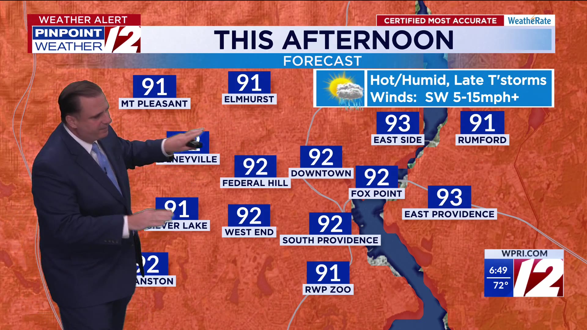 WPRI 12 Weather Forecast for 7/25/25: Hot and Humid Today with Late Day ...