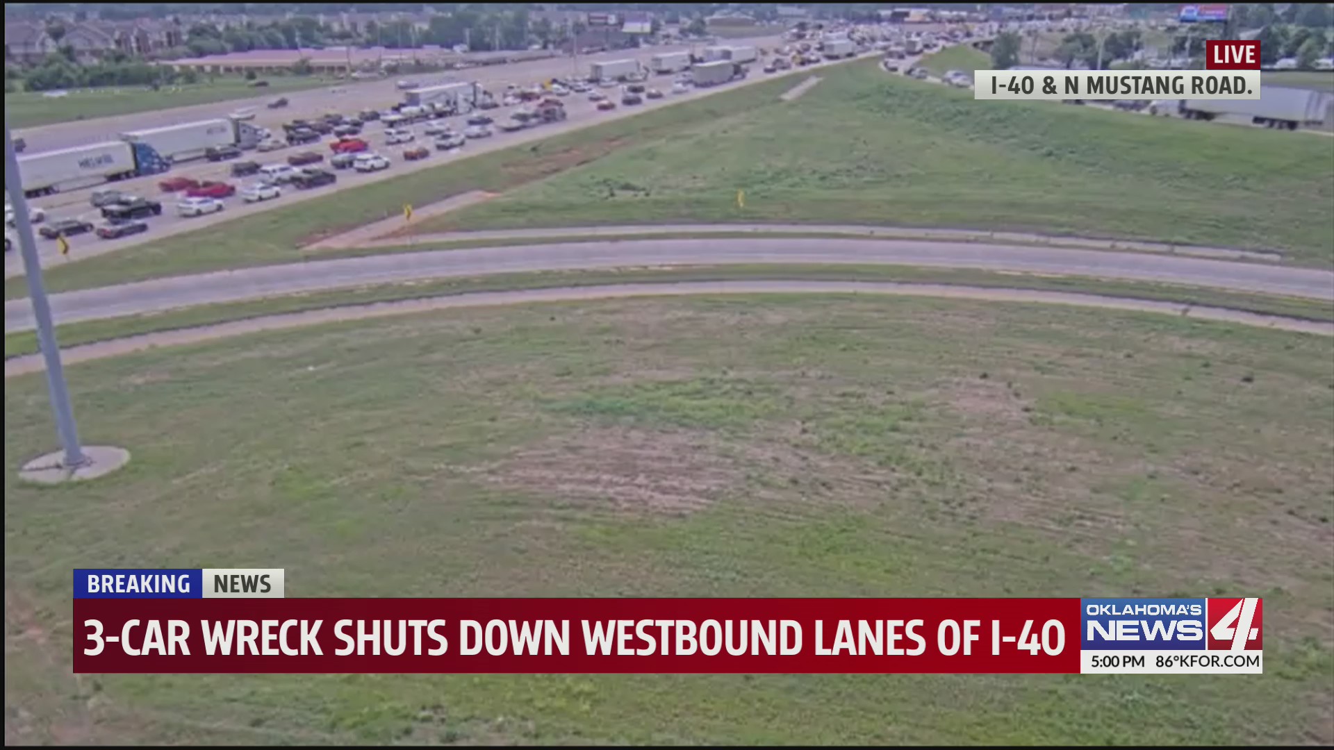 3-car wreck shuts down westbound lanes of I-40 – KFOR.com Oklahoma City