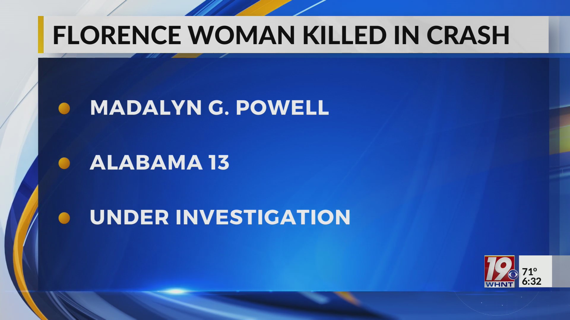 Florence Woman Killed In Crash | Oct. 26, 2024 | News 19 at 6:30 p.m ...