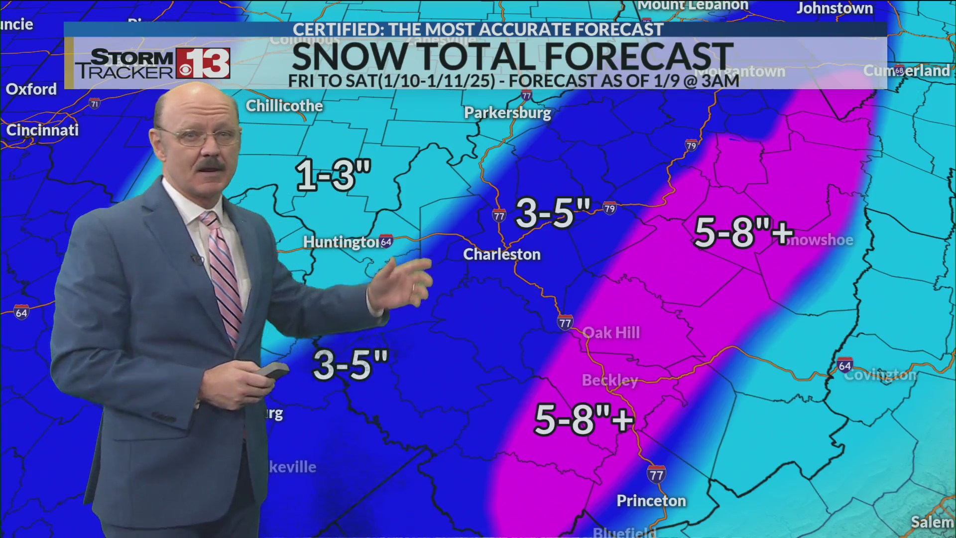 Friday snow update – as of Thursday night Jan 9, 2025 – WOWK 13 News