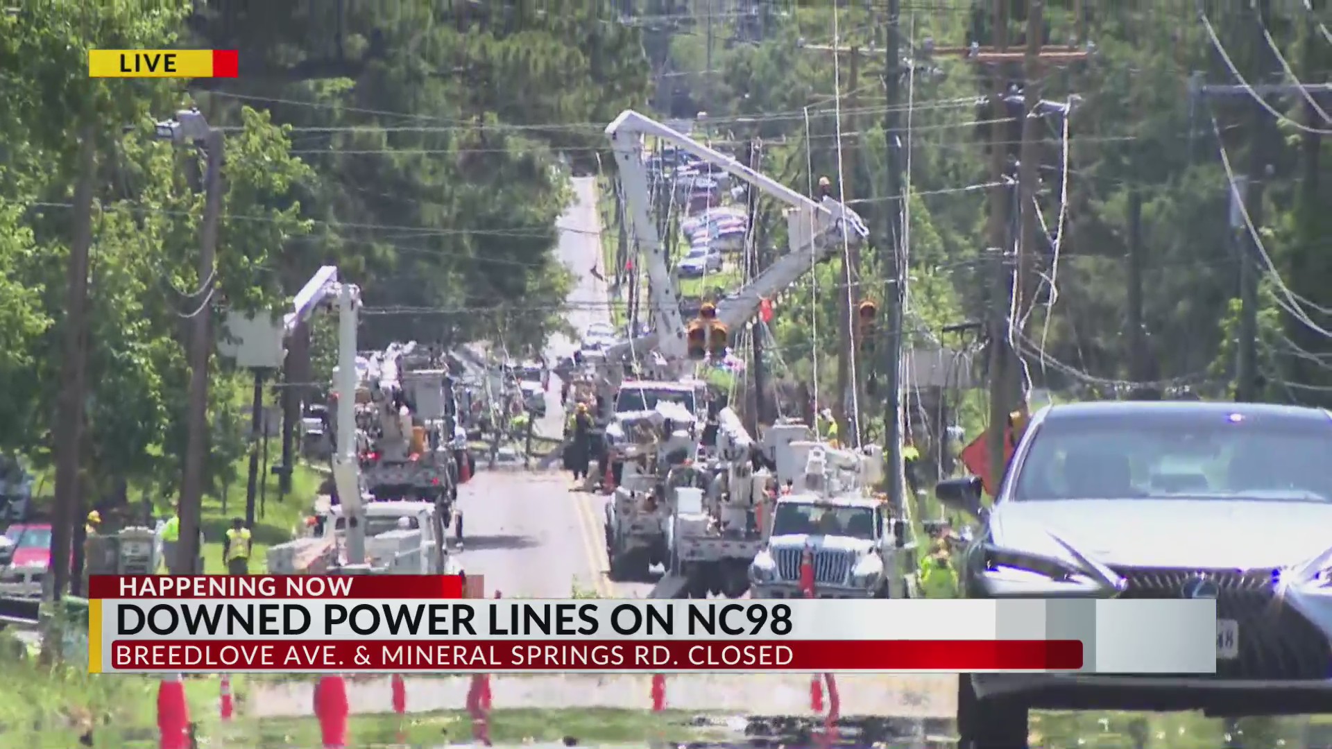 Downed power lines create mess on NC-98 in Durham – CBS17.com