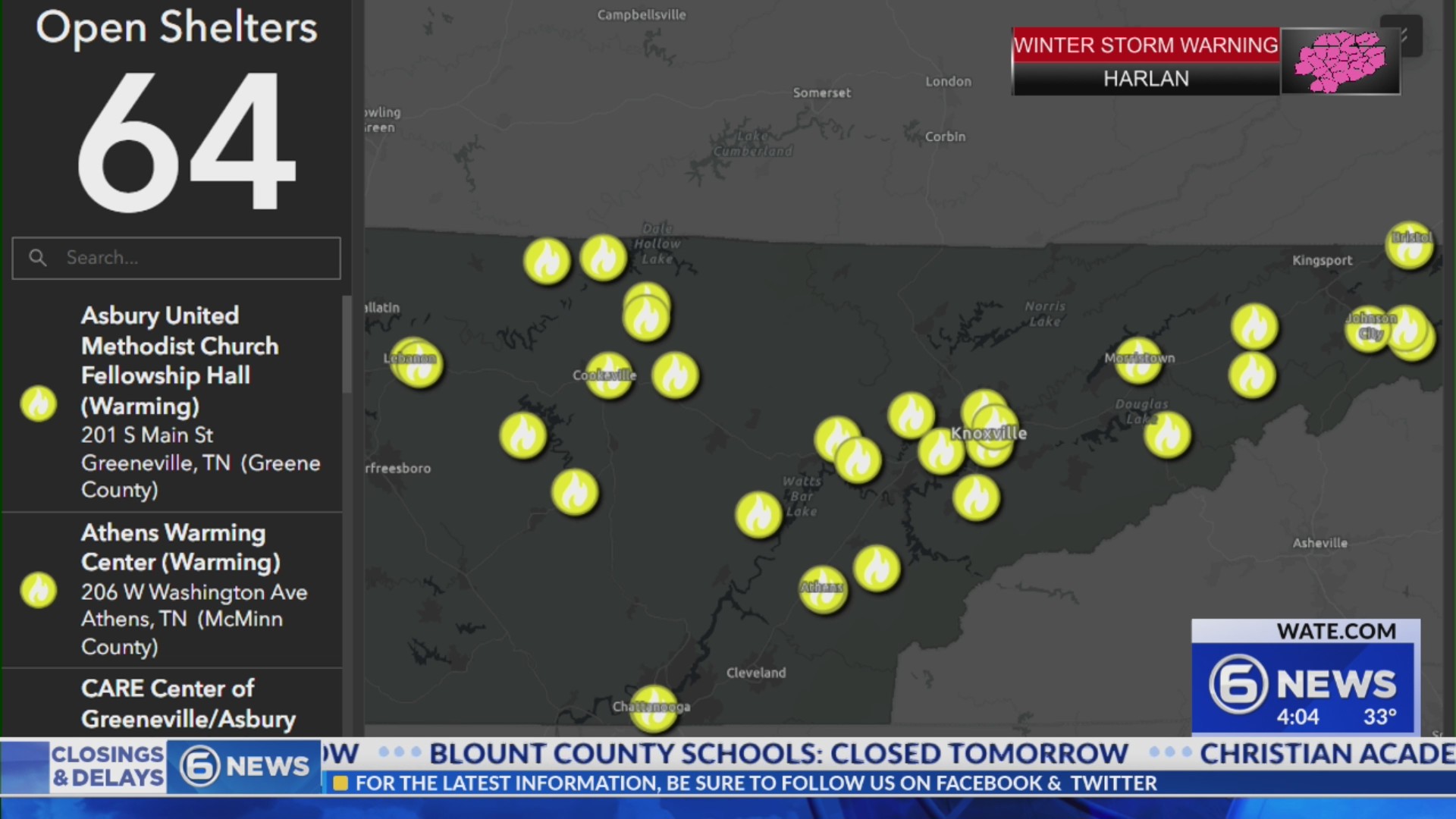 Warming centers open in East Tennessee – WATE 6 On Your Side