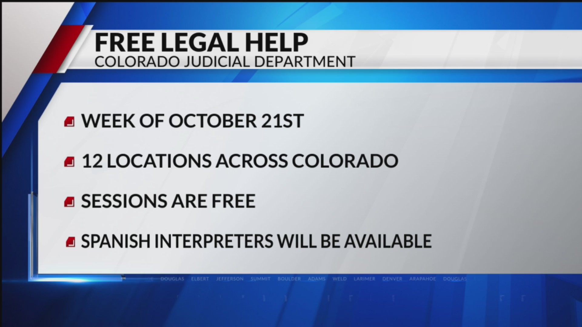 Colorado Judicial Department hosting free legal help sessions across