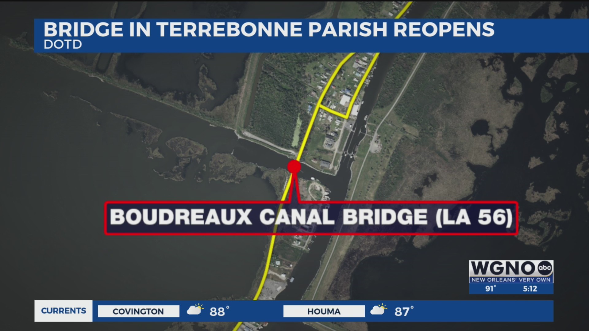 Boudreaux Canal Bridge to reopen in Terrebonne Parish – WGNO