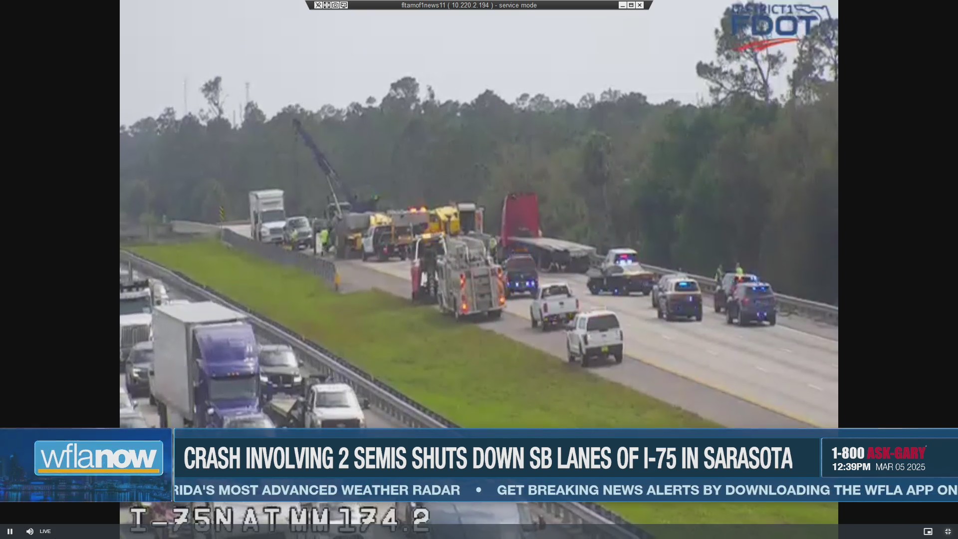 2 semis crash on I-75 shutting down all lanes in Sarasota County – WFLA