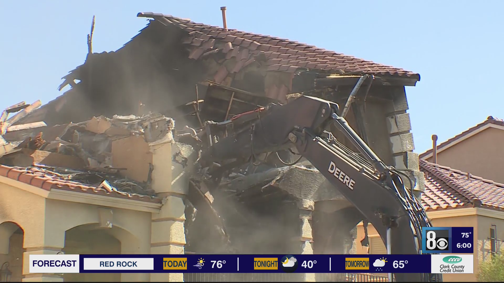 Demolition team tears down southwest Las Vegas valley house where fire ...