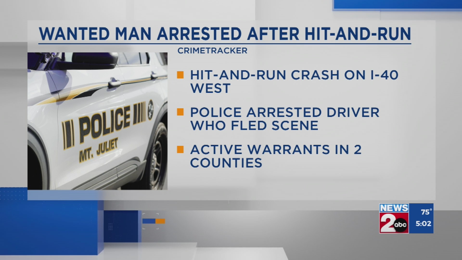 Wanted man arrested in Mt. Juliet after hit-and-run – WKRN News 2