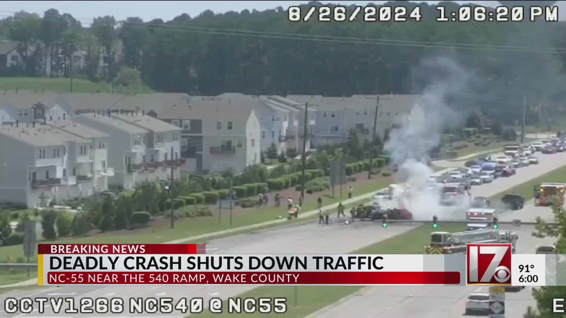 1 dead in fiery crash on NC 55 in Wake County – CBS17.com