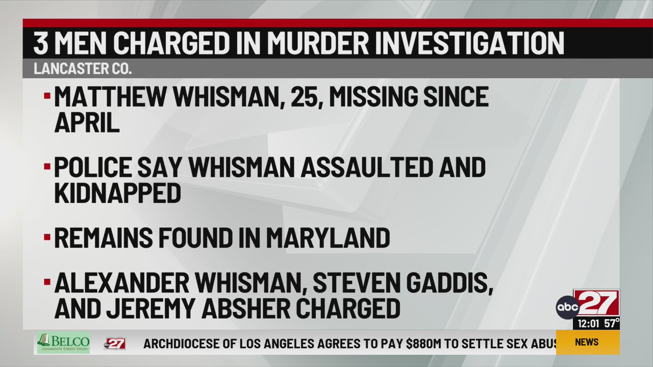 Three men charged for Lancaster County murder after victim’s body