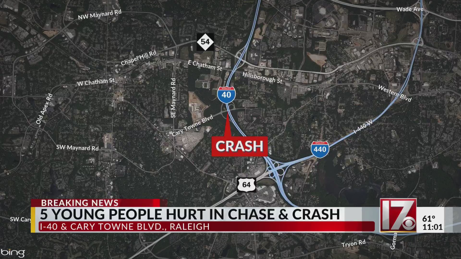 5 juveniles hurt in Wake County chase, crash – CBS17.com