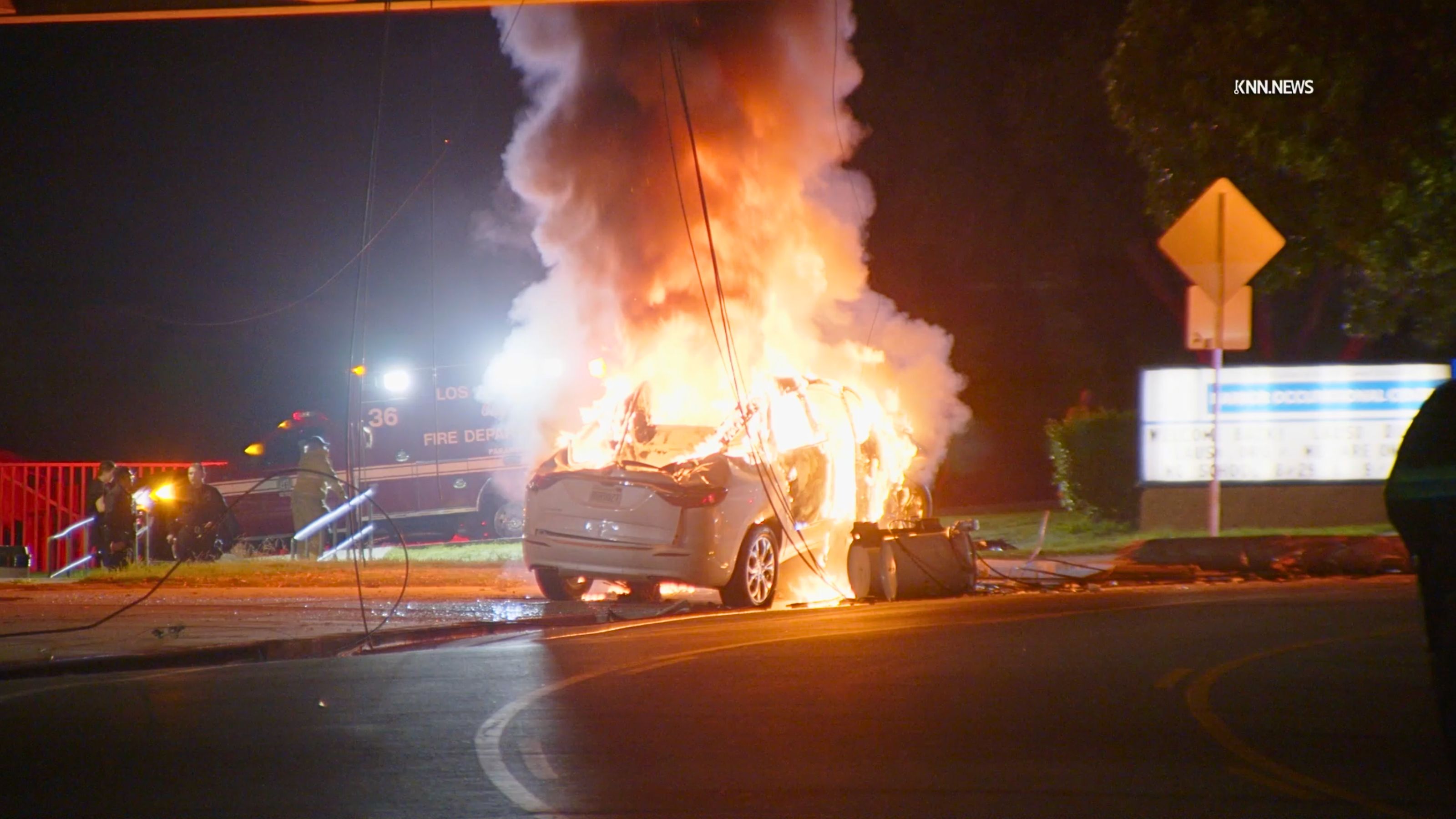 Car catches fire after collision in San Pedro – KTLA