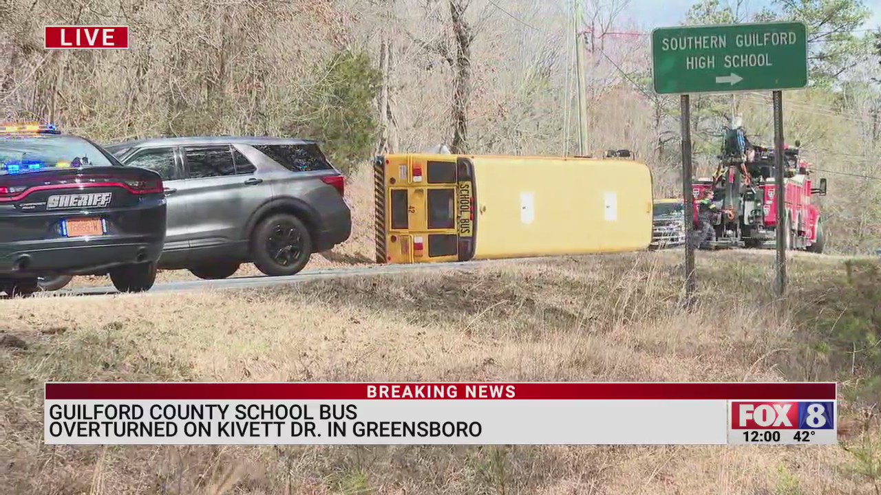 Guilford County Schools bus overturns on Kivett Drive – FOX8 WGHP