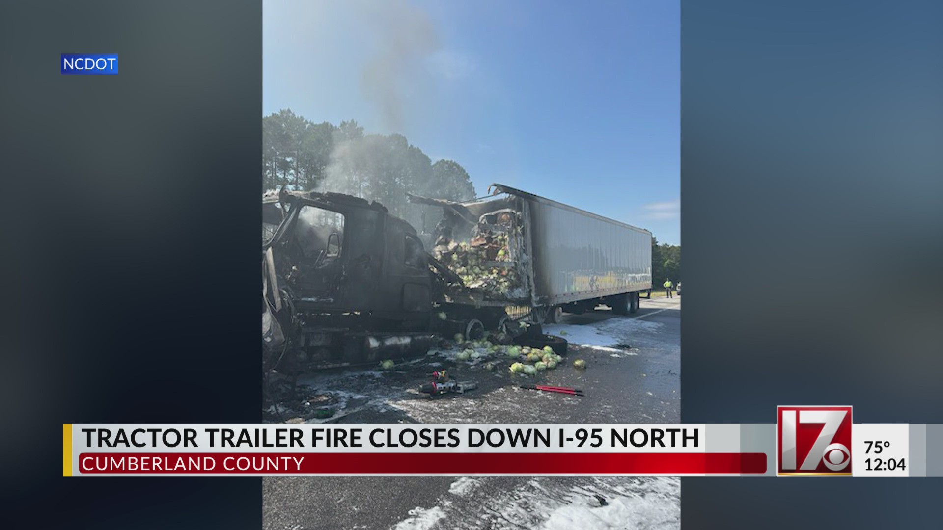 Tractor trailer fire closes down I-95 North – CBS17.com