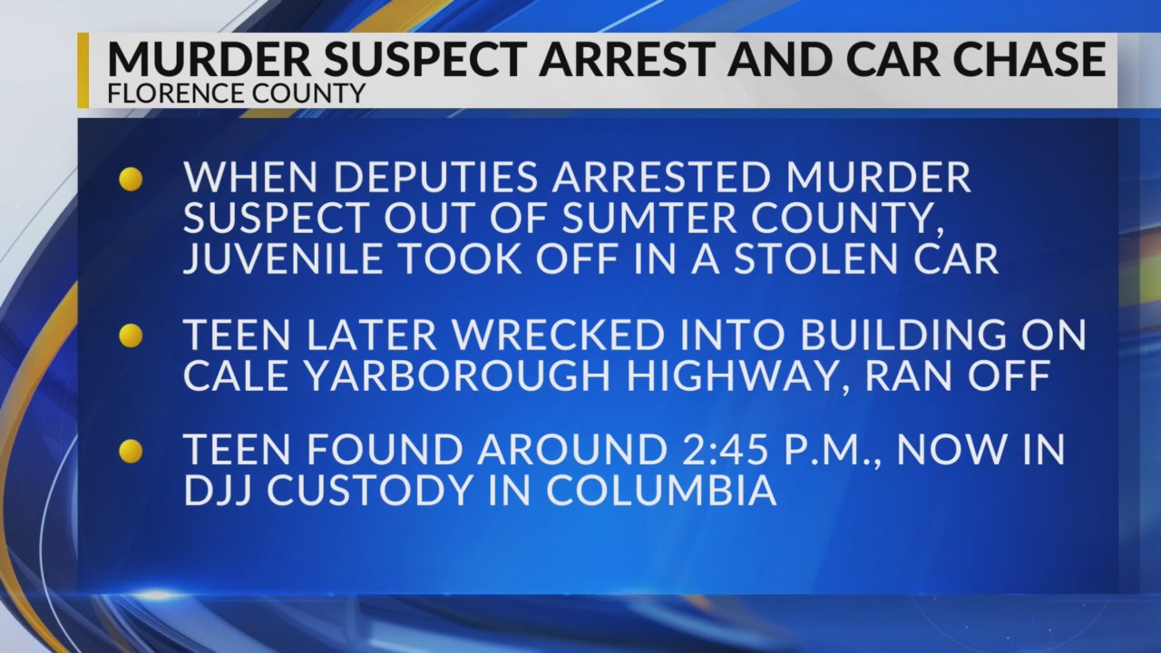 Juvenile taken into custody after stealing car, leading Florence County ...