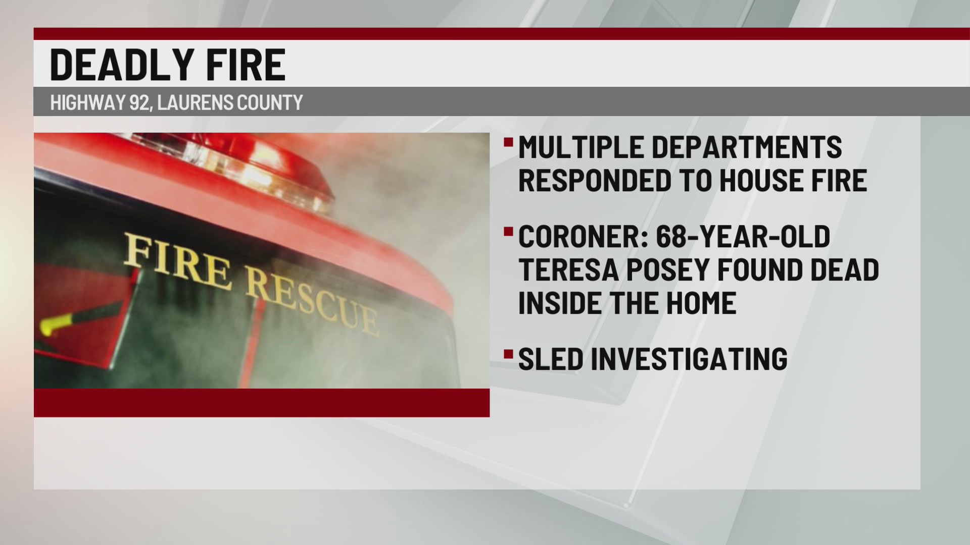 Laurens Co. coroner IDs woman found dead in house fire; SLED ...