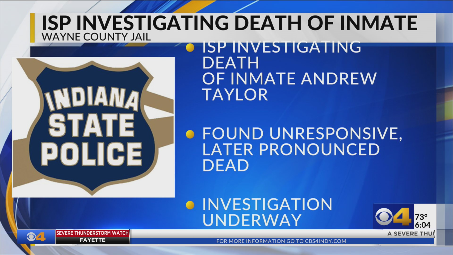 ISP investigating inmate death at Wayne County Jail – Fox 59