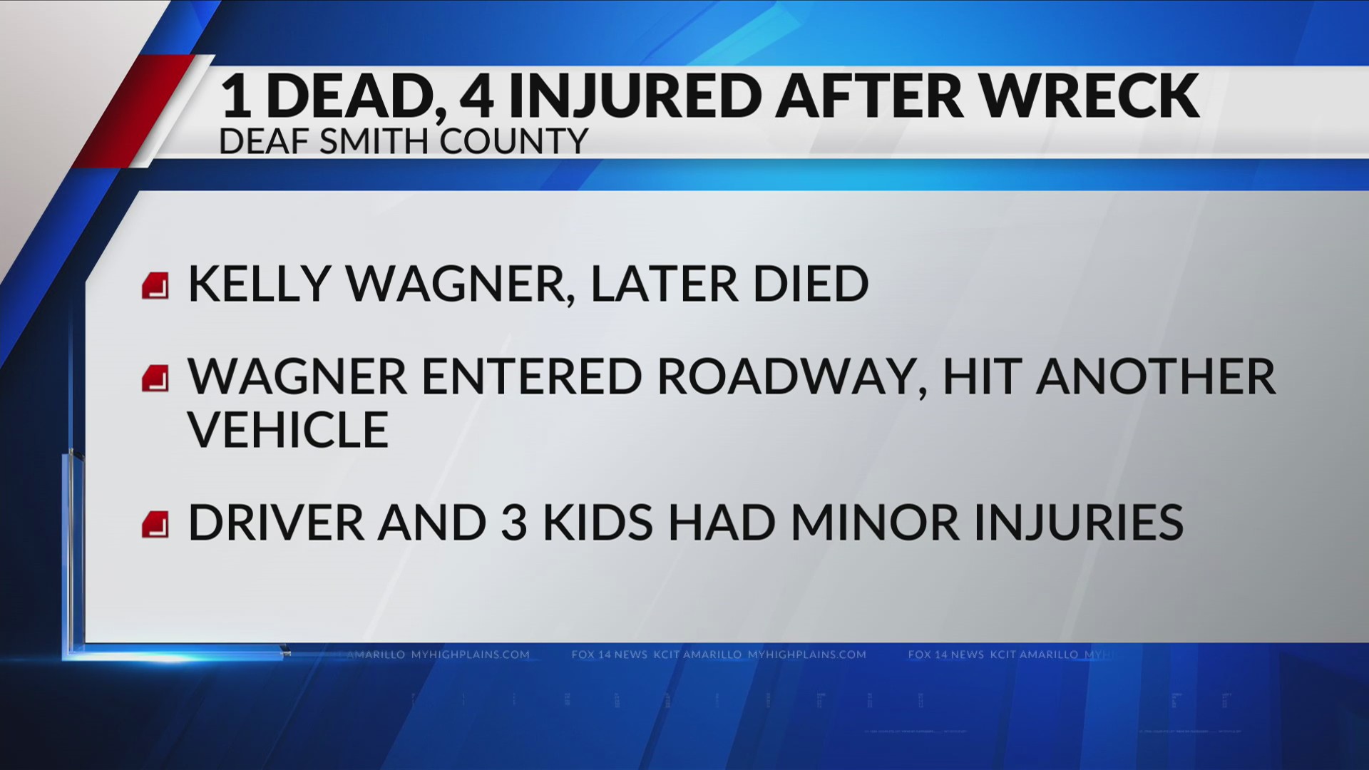 1 killed, 4 injured in Deaf Smith County wreck Thursday – KAMR ...