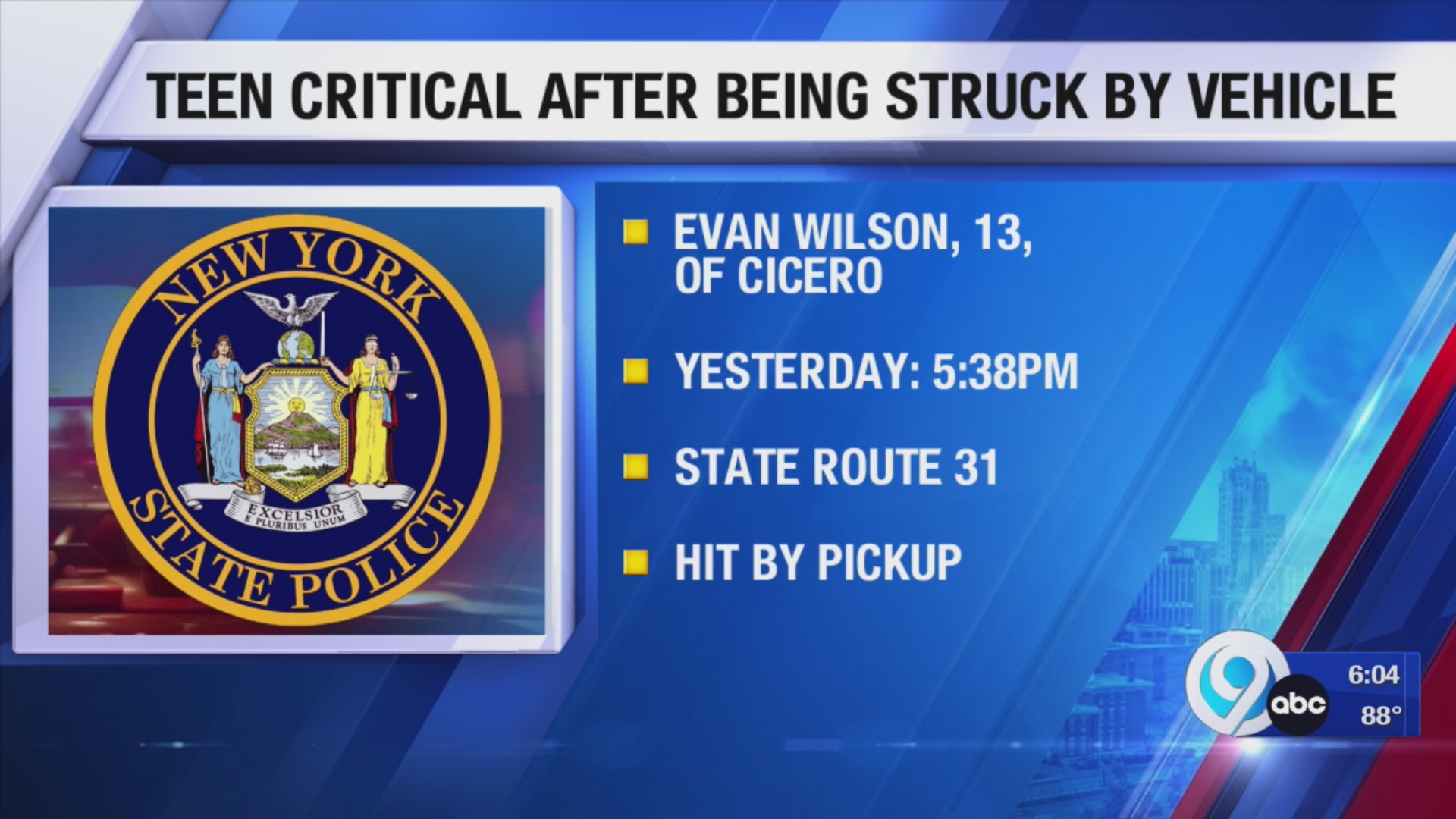 Cicero teen in critical condition after being hit by a pickup truck – WSYR