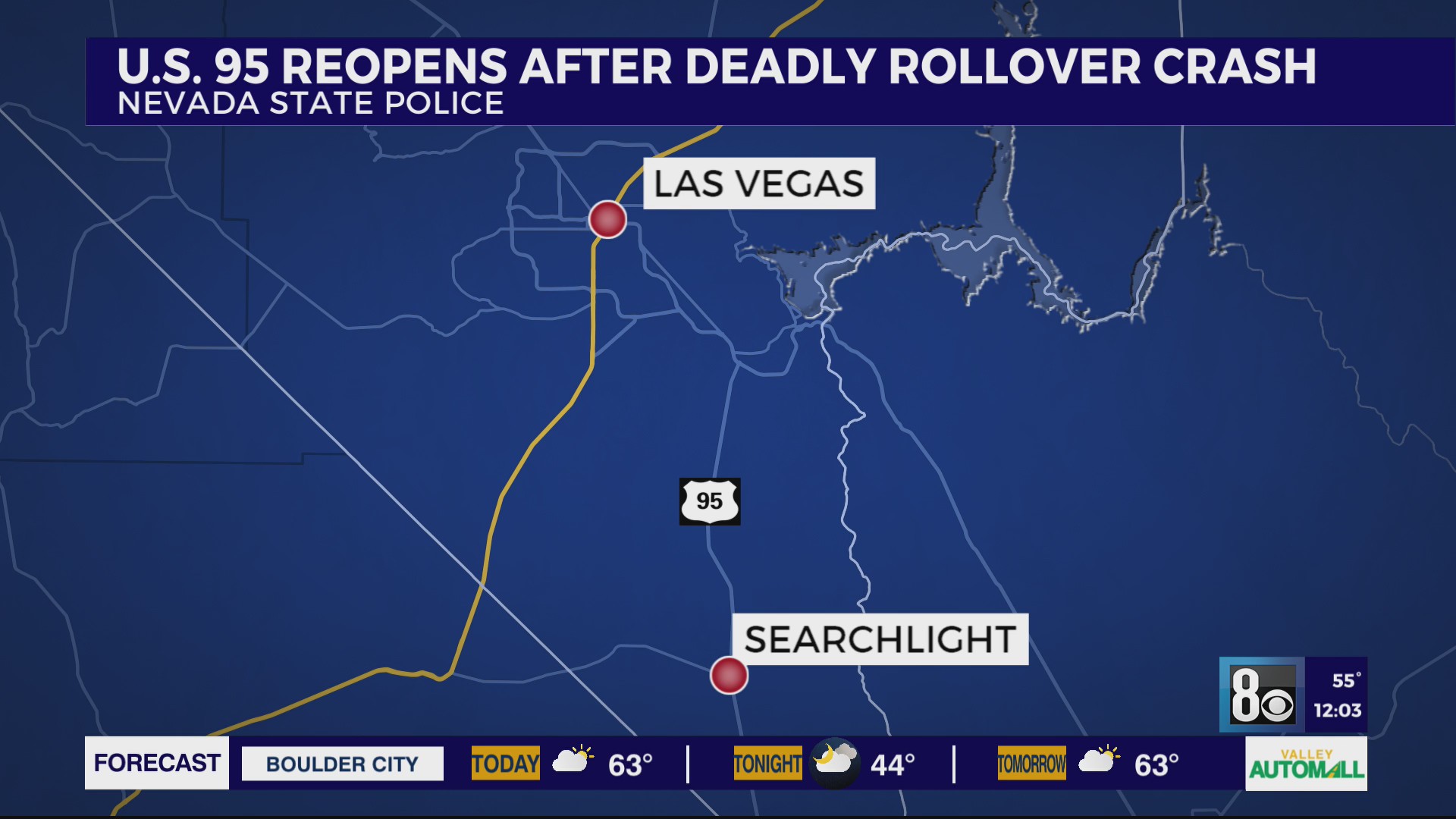 US 95 reopens after deadly rollover crash south of Las Vegas, near ...