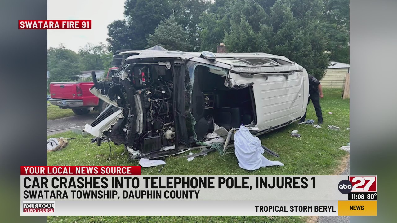 Telephone pole crash with entrapment hospitalizes one in Dauphin County ...