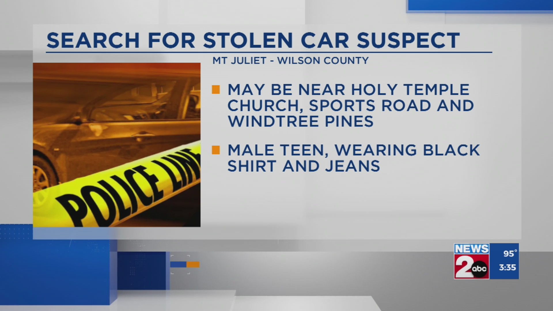 Search for stolen car suspect in Mt. Juliet, TN – WKRN News 2