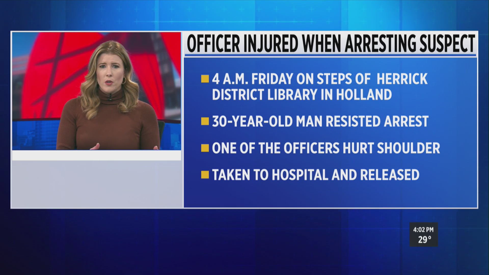Holland police officer injured when arresting suspect – WOODTV.com