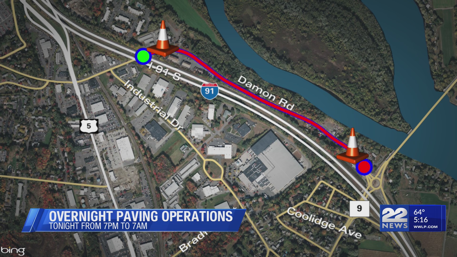 Overnight paving begins on Damon Road in Northampton WWLP