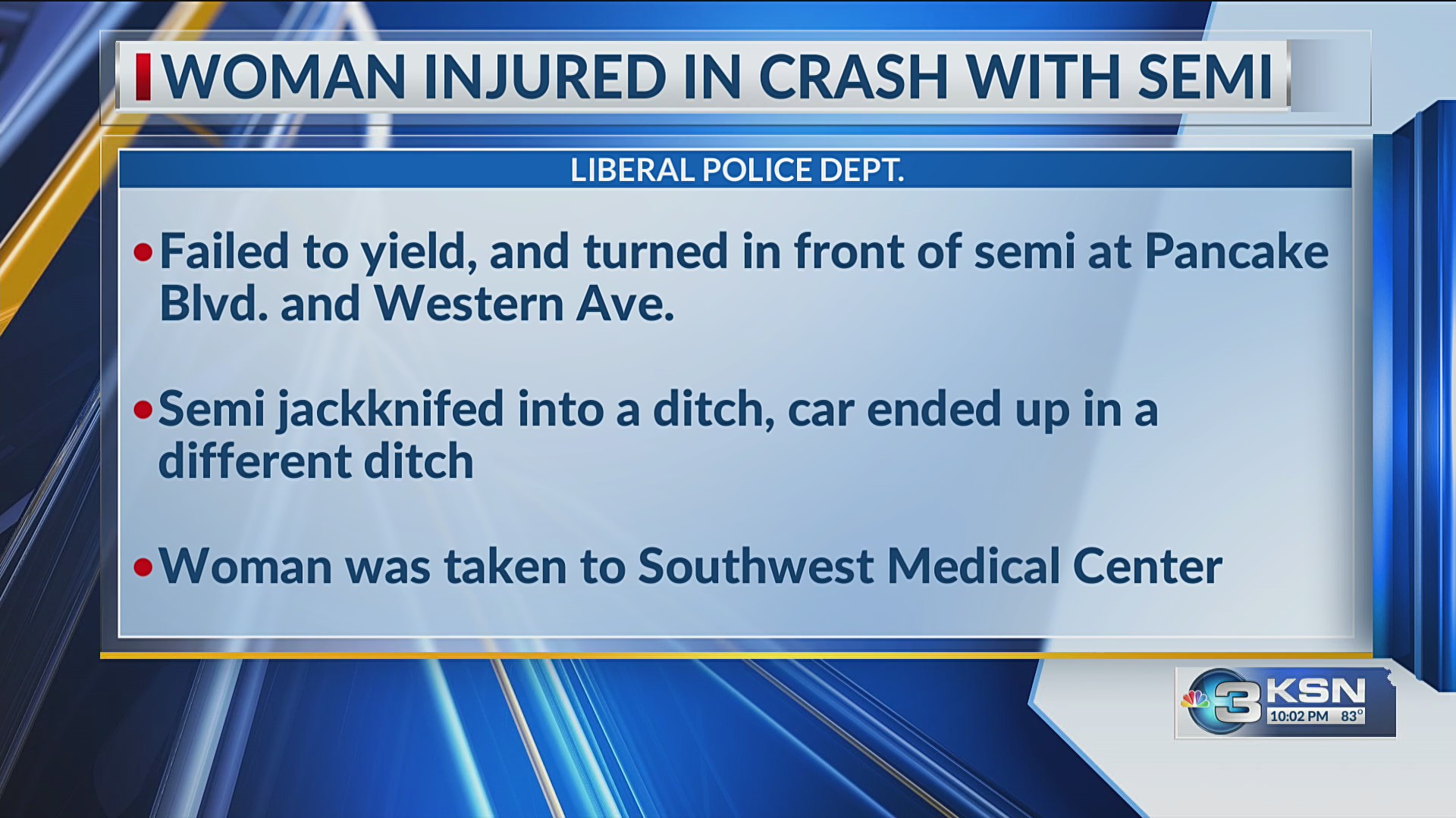Driver cited after crash with semi in Liberal – KSN-TV