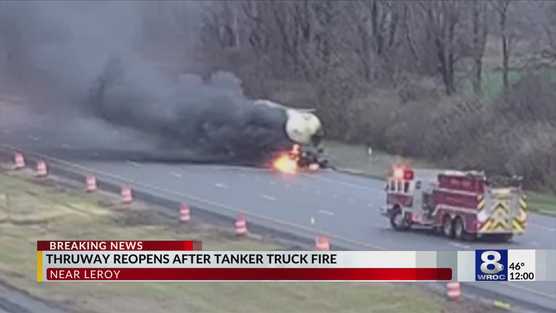 Tanker truck fire leads to thruway lane closures near Le Roy ...