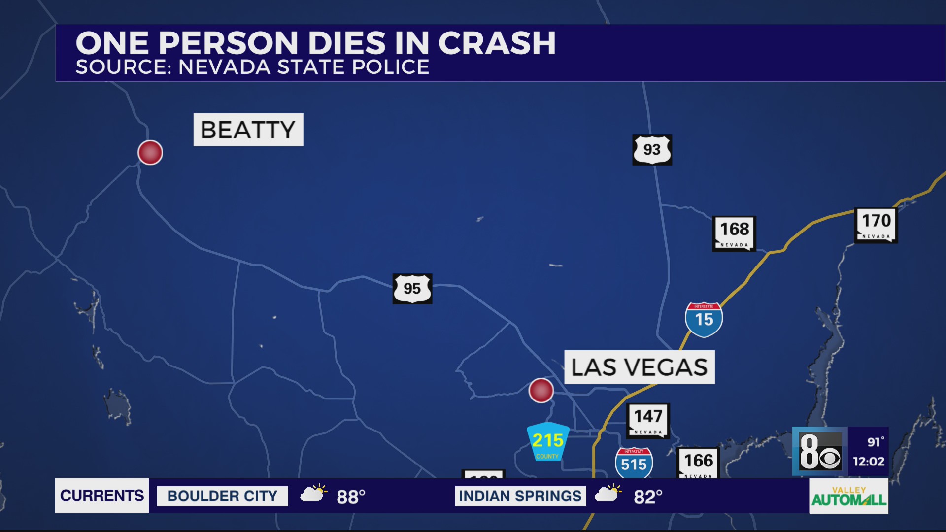 1 person killed in crash on US 95 north of Las Vegas – KLAS