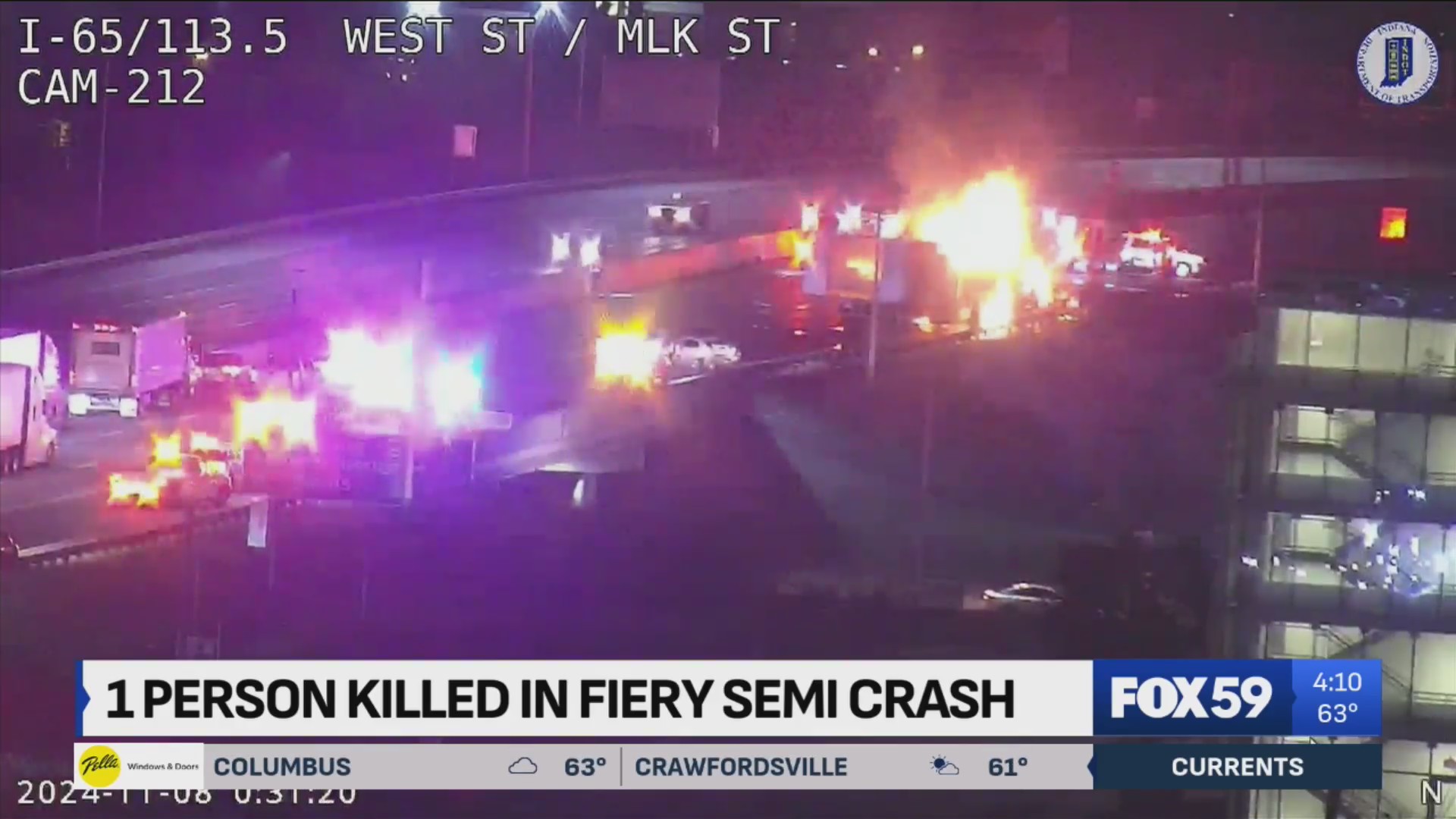 1 person killed in fiery semi crash on I-65 northbound – Fox 59