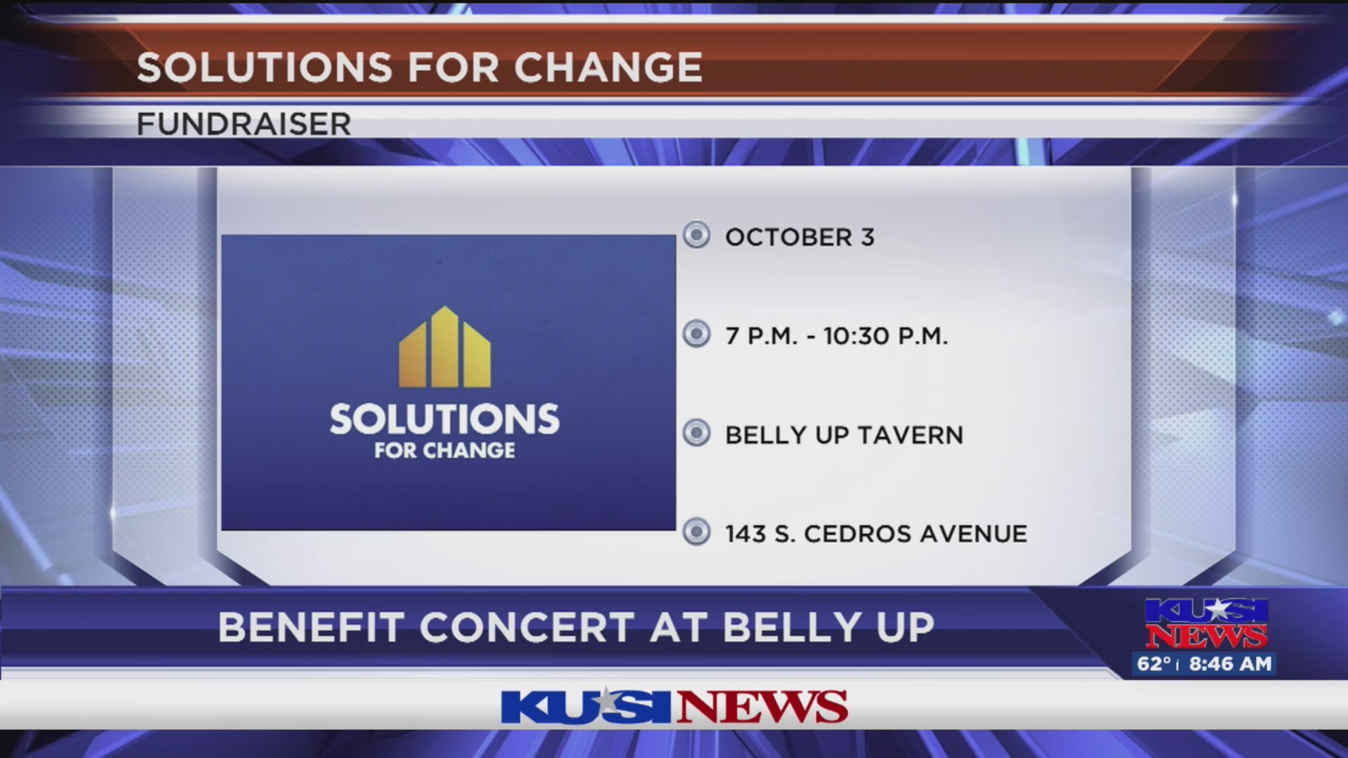 Solutions for Change fundraiser happening at Belly Up in Solana Beach
