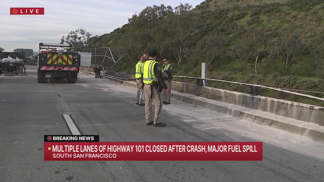 Crash on SB 101 in South SF spills fuel, knocks nearby Caltrain offline ...