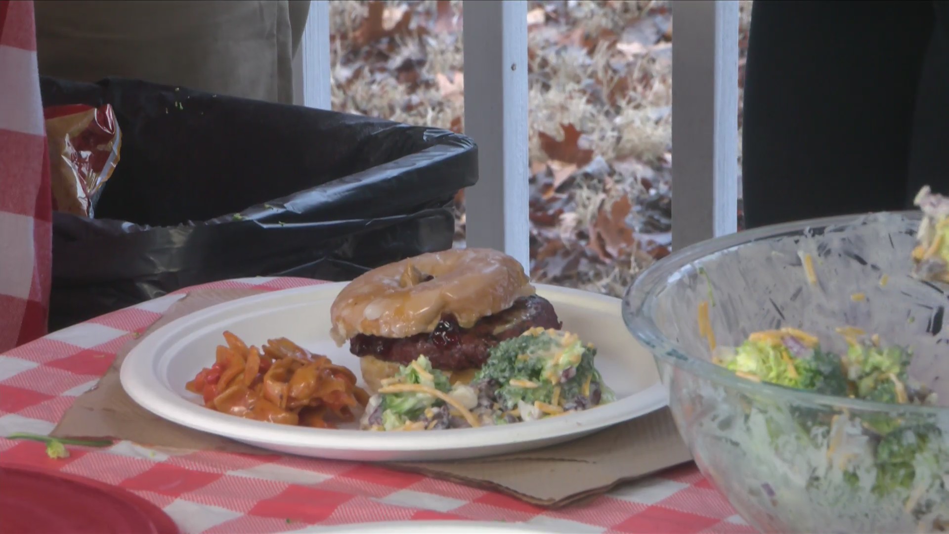 Dishin’ It: Donut PB&J Bacon Burgers with Broccoli Salad & Frito Corn ...