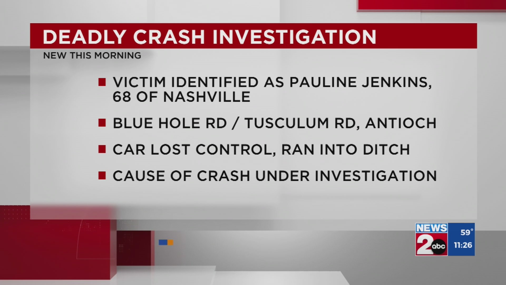 Woman killed in crash on Blue Hole Road – WKRN News 2