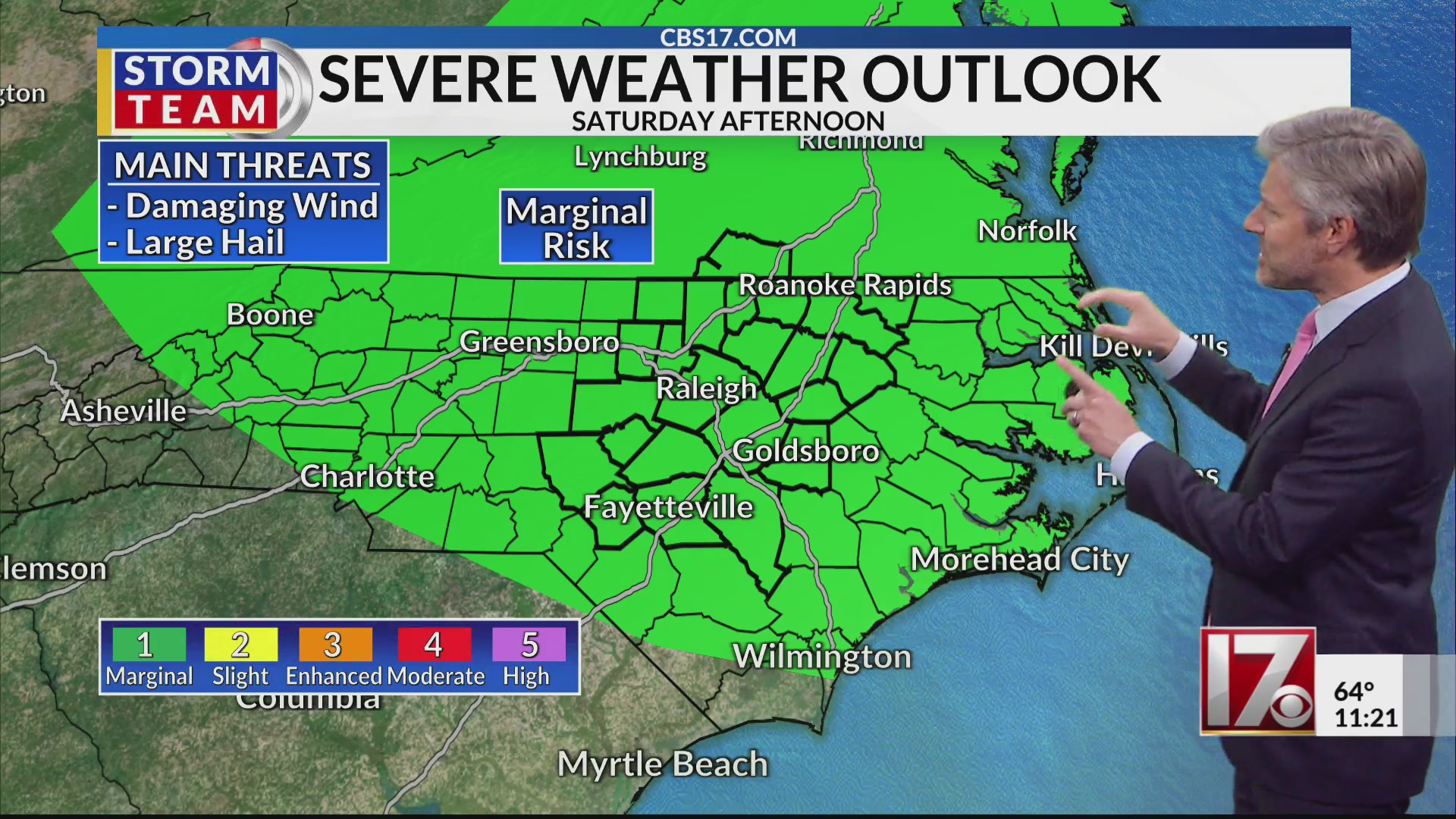 Marginal severe weather risk Saturday in central NC – CBS17.com