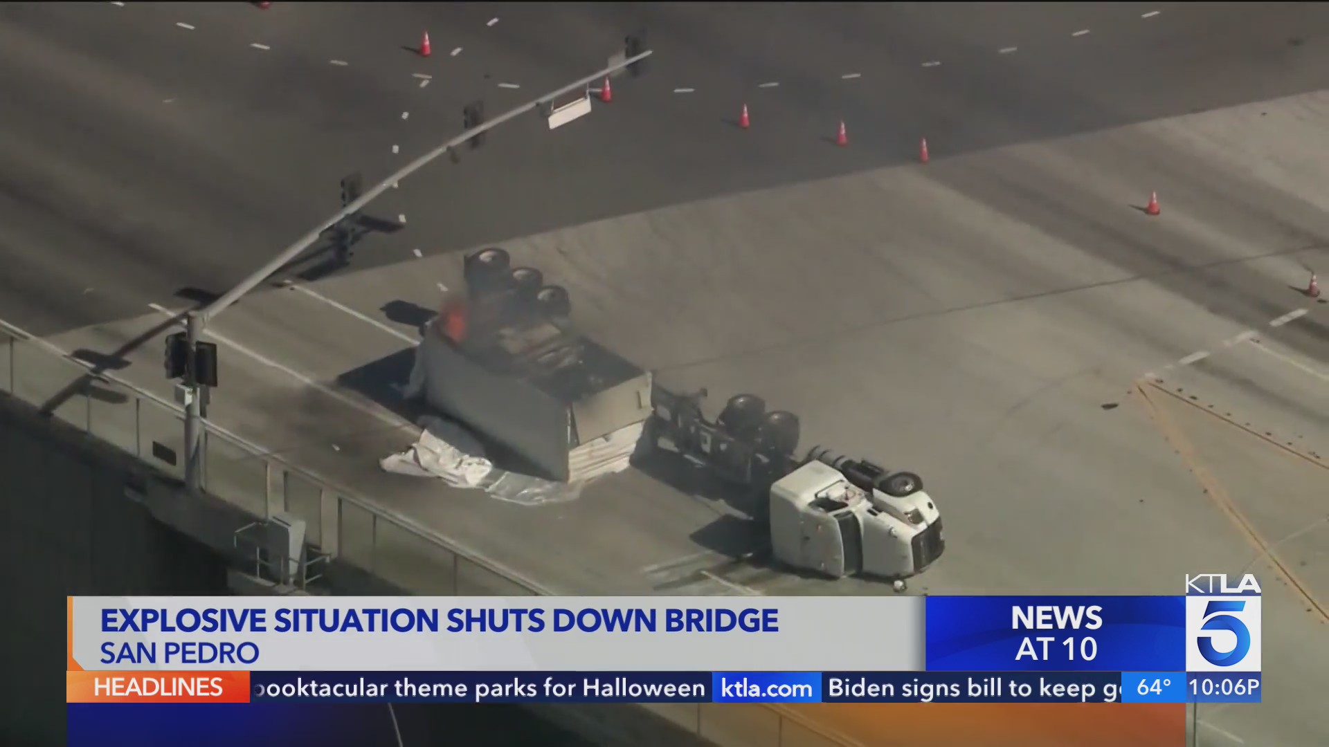 Explosive crash shuts down bridge in San Pedro – KTLA