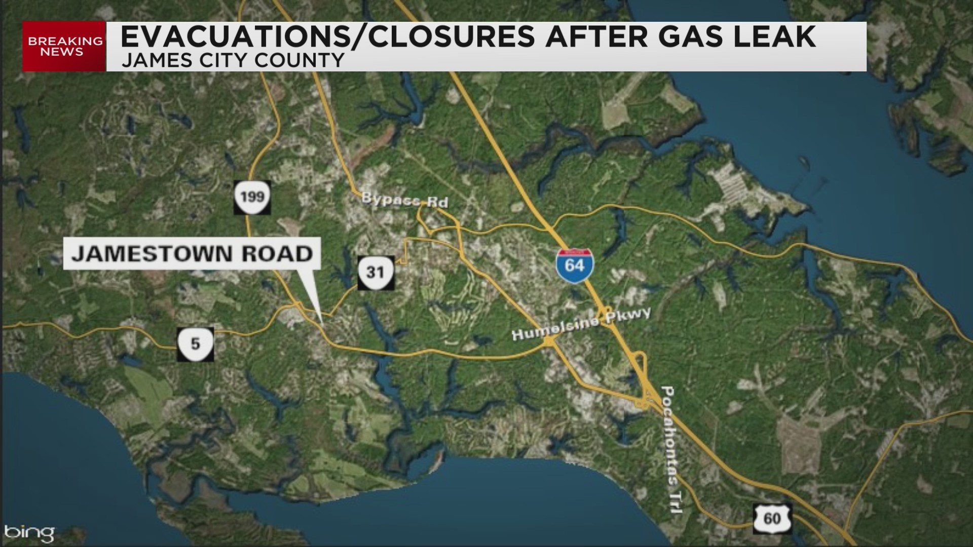 Gas leak shuts down part of Jamestown Road in JCC – WAVY.com