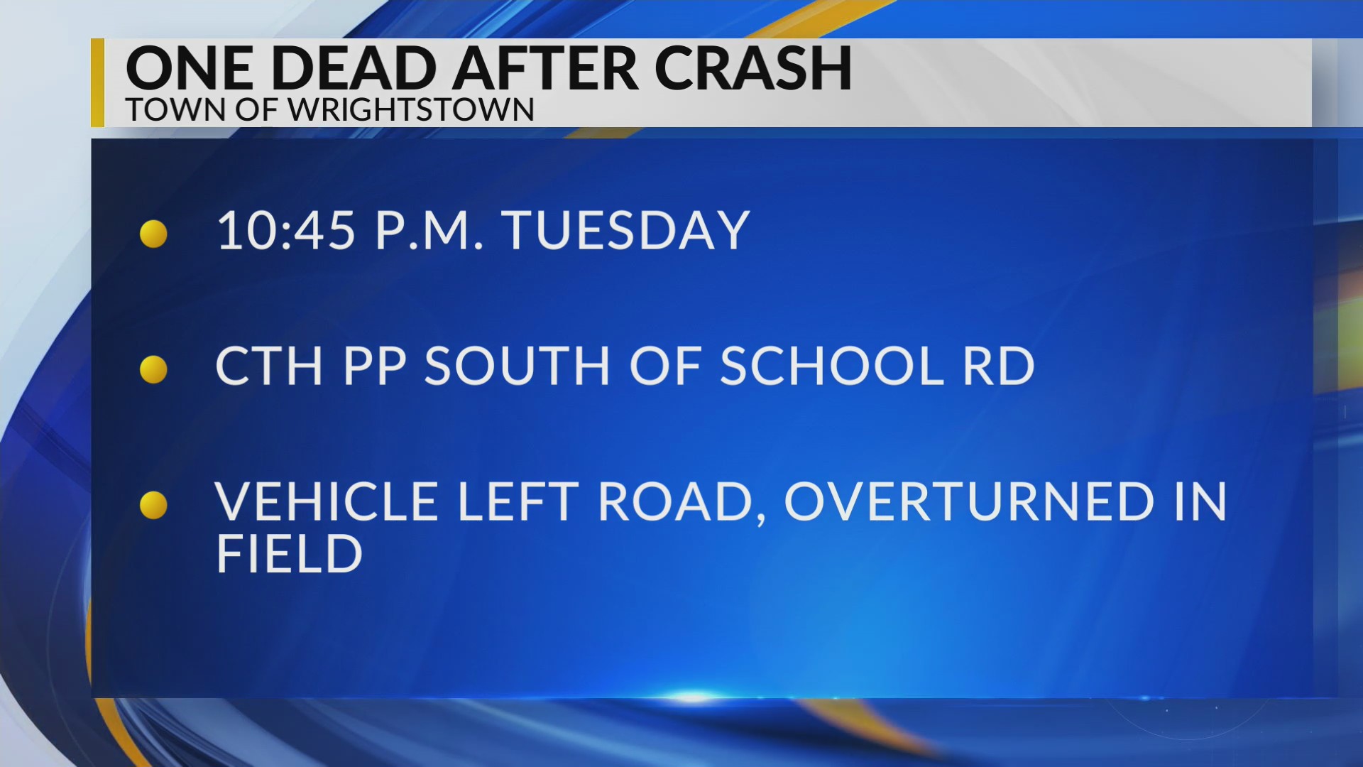 One dead following fiery single-vehicle crash in Wrightstown – WFRV ...