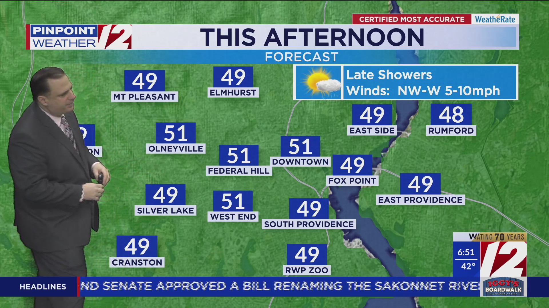WPRI 12 Weather Forecast for 3/26/25: Sun/Clouds Today, Late Showers ...