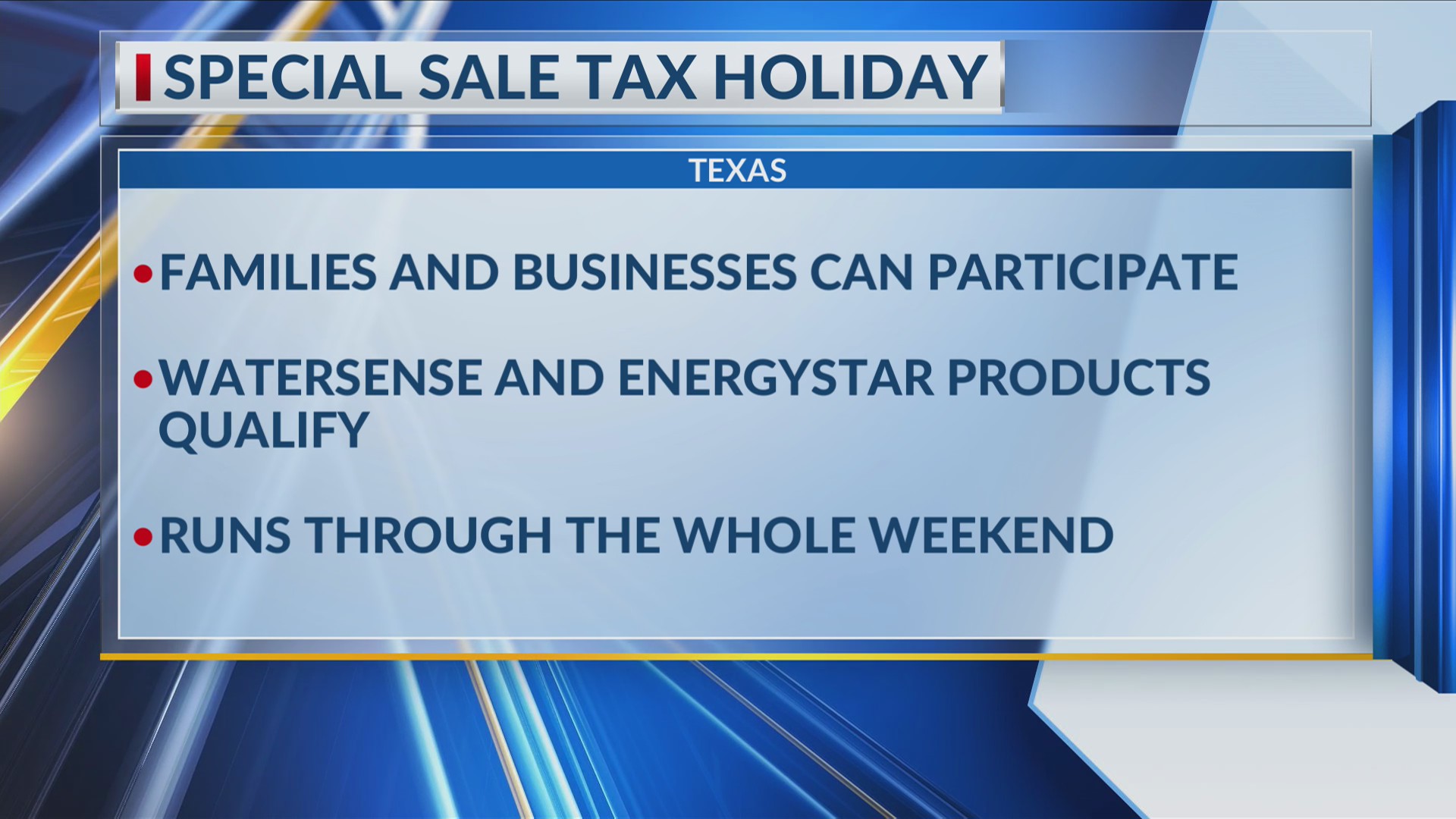 Texas holds Memorial Day weekend sales tax holiday for water, energy ...