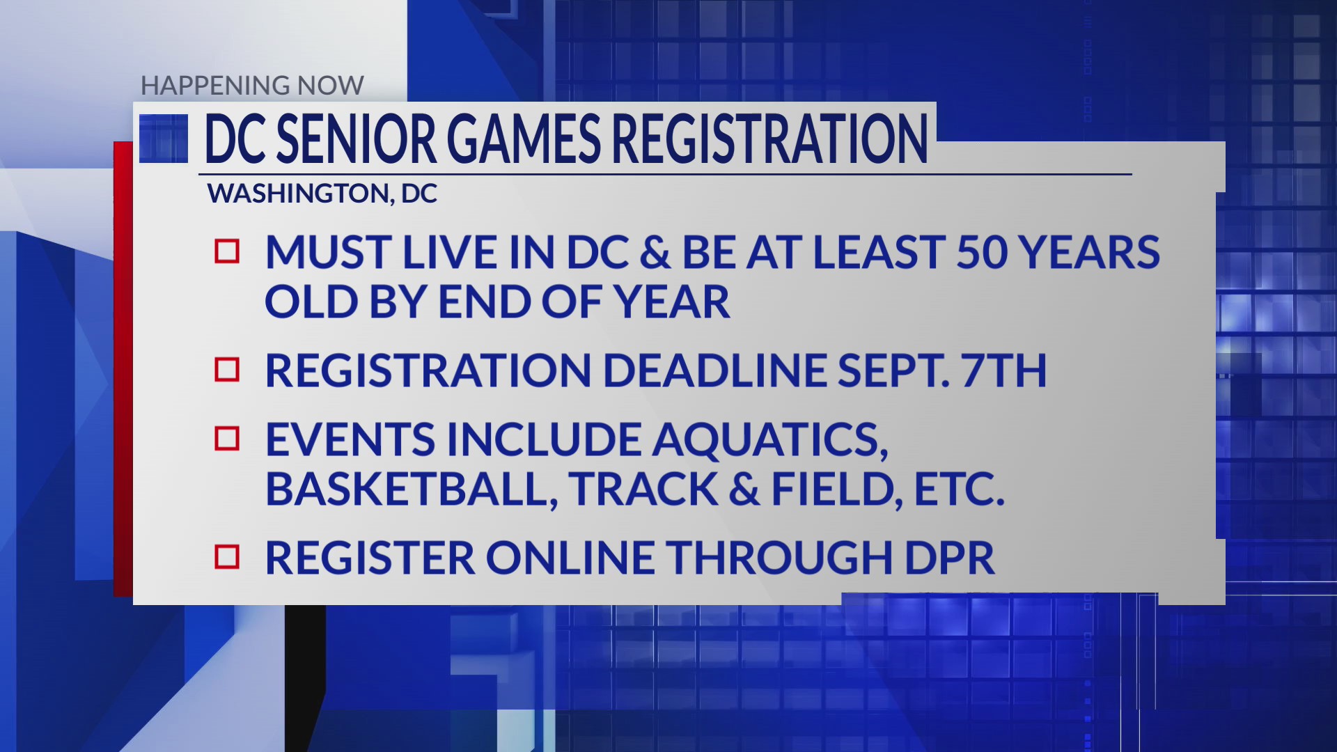Registration opens for upcoming DC Senior Games – DC News Now | DC ...