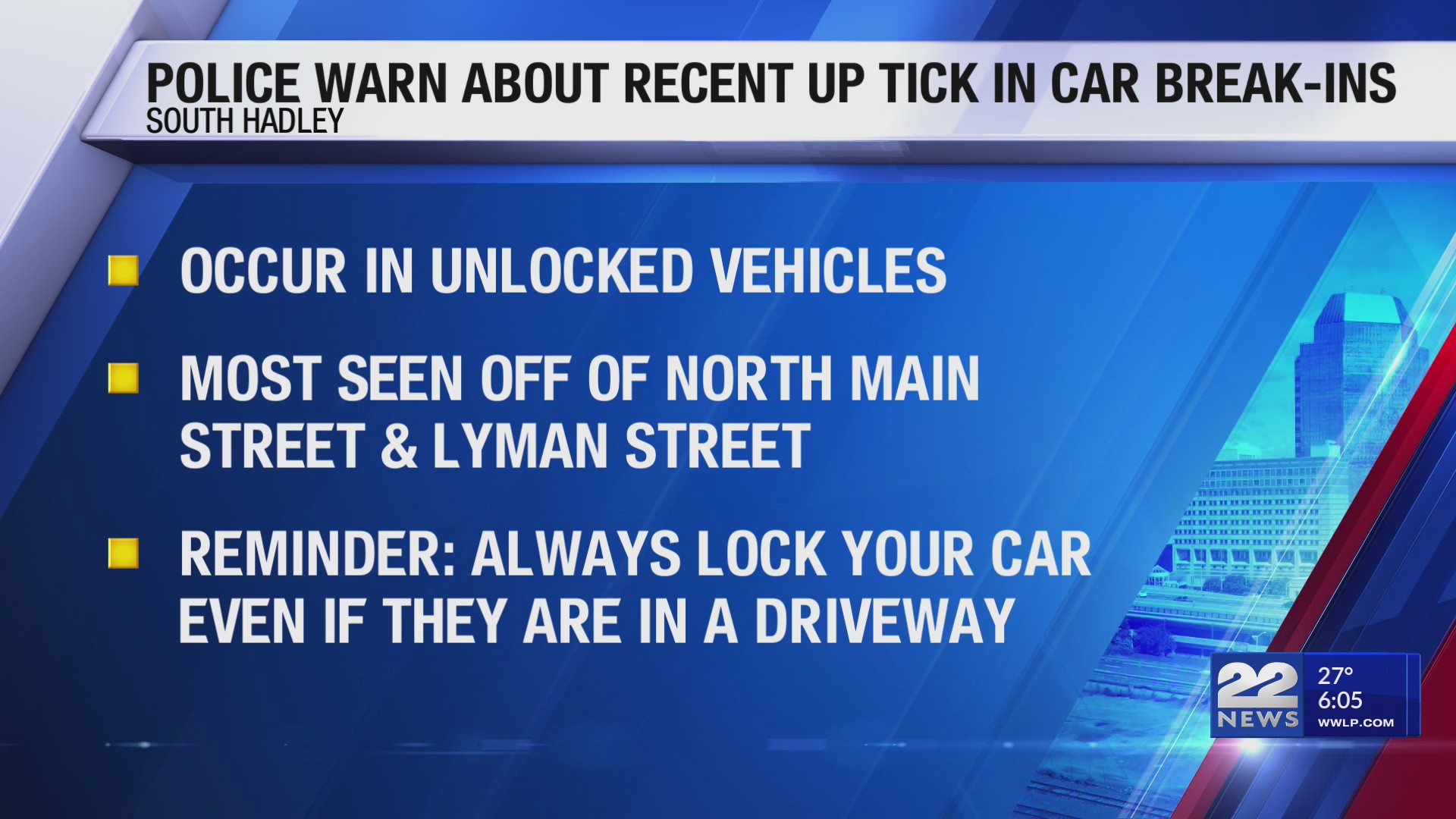 South Hadley police warn residents of uptick in car break-ins – WWLP