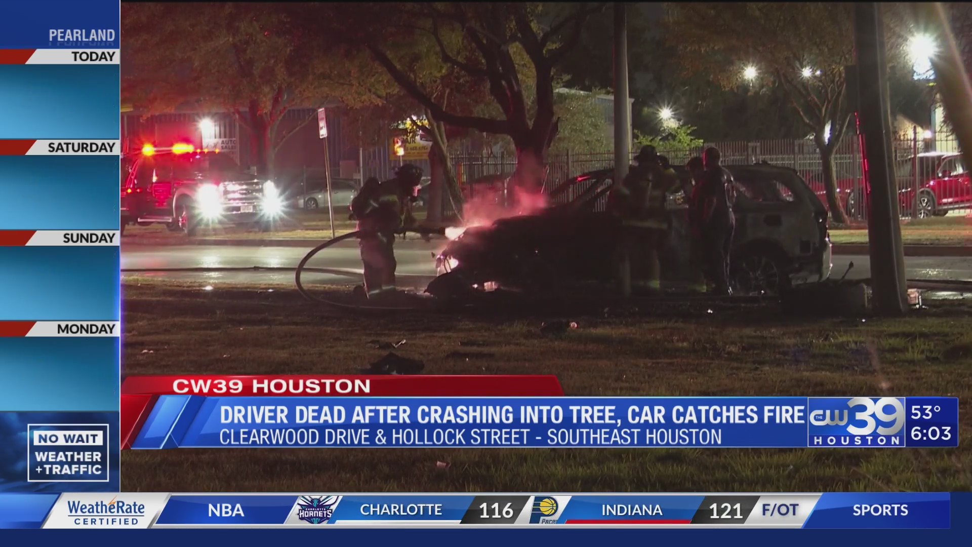 Driver dead after car crashes into tree, catches fire – CW39 Houston